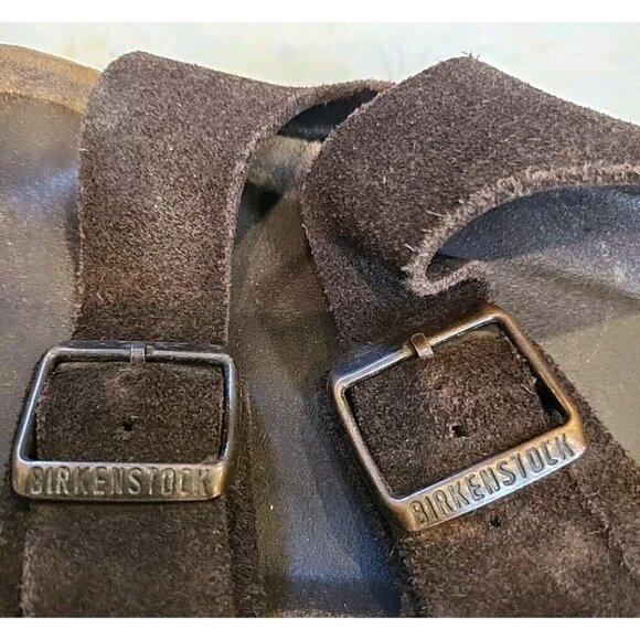 Brown Arizona Birkenstock Size 9 Suede Leather Two Strap Two Buckle Preowned - Picture 11 of 11